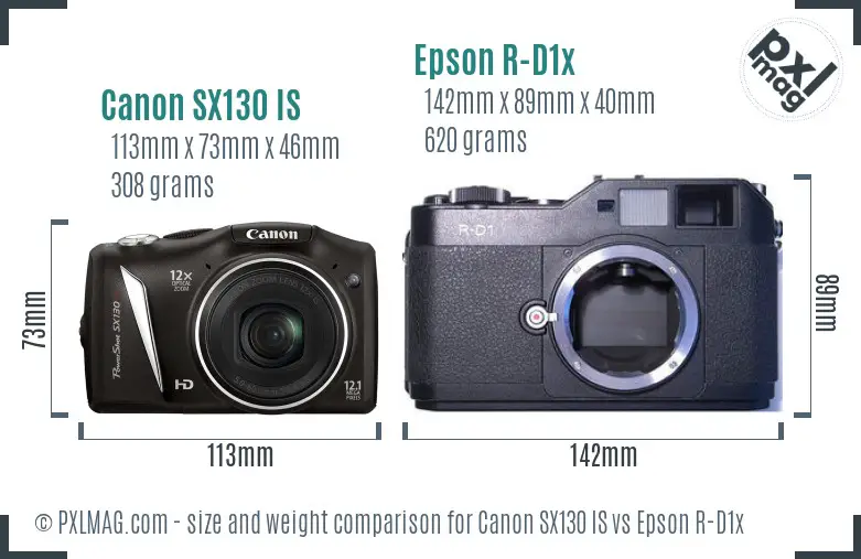 Canon SX130 IS vs Epson R-D1x size comparison Canon SX130 IS vs Epson R-D1x size comparison