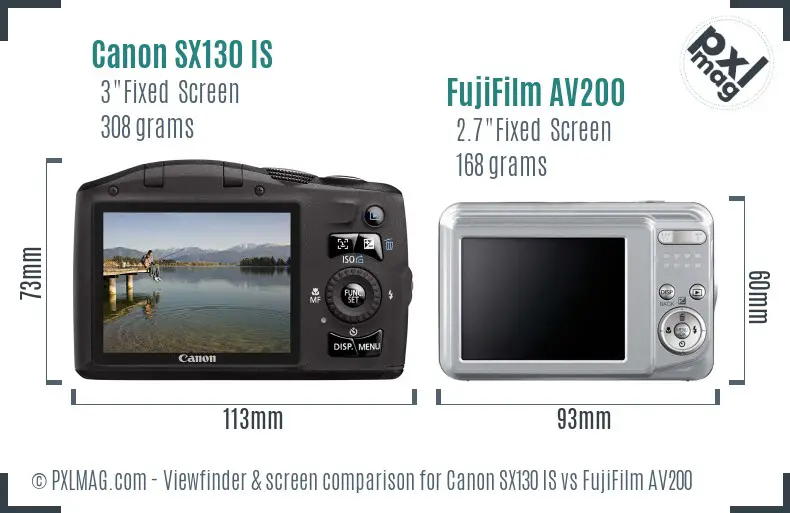 Canon SX130 IS vs FujiFilm AV200 Screen and Viewfinder comparison