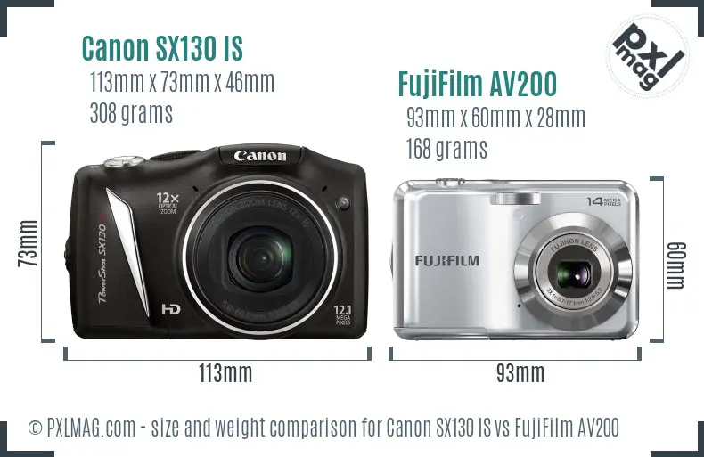 Canon SX130 IS vs FujiFilm AV200 size comparison