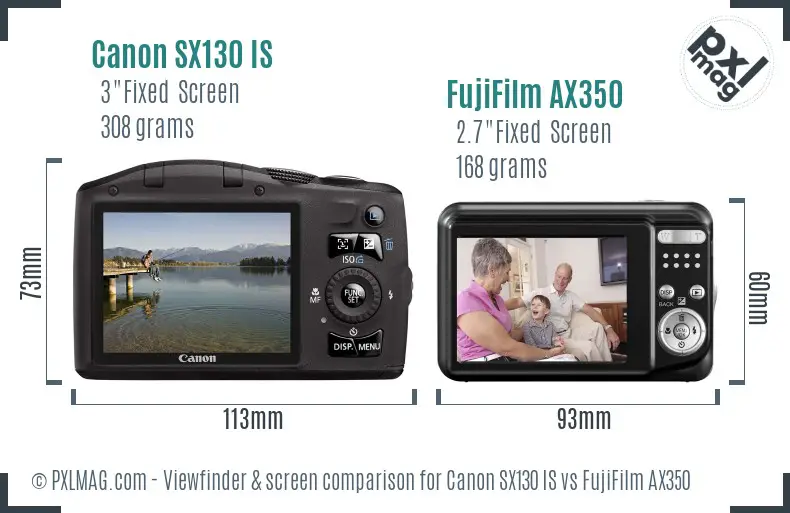 Canon SX130 IS vs FujiFilm AX350 Screen and Viewfinder comparison