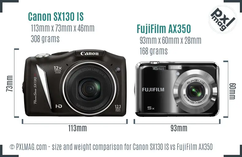 Canon SX130 IS vs FujiFilm AX350 size comparison