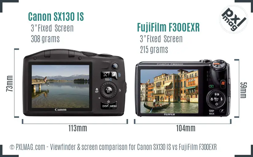 Canon SX130 IS vs FujiFilm F300EXR Screen and Viewfinder comparison