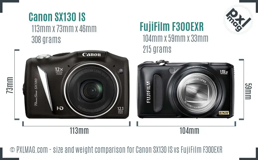 Canon SX130 IS vs FujiFilm F300EXR size comparison