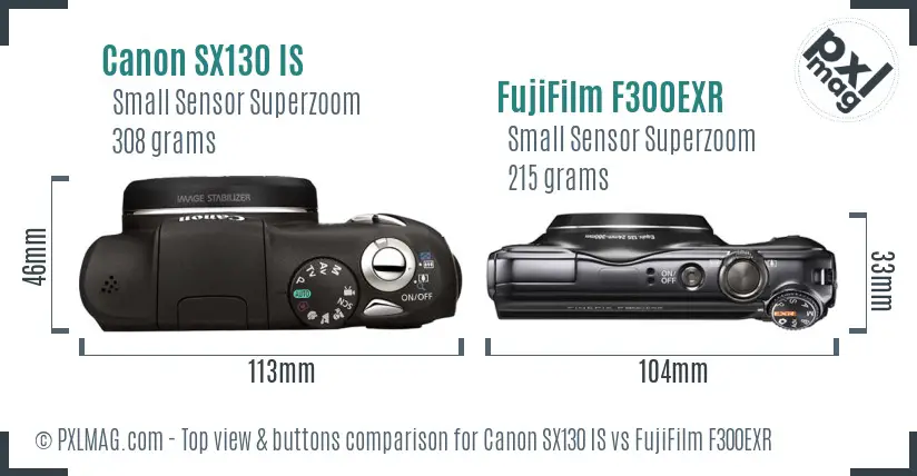 Canon SX130 IS vs FujiFilm F300EXR top view buttons comparison