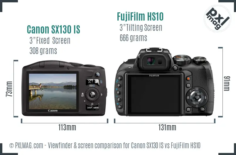 Canon SX130 IS vs FujiFilm HS10 Screen and Viewfinder comparison