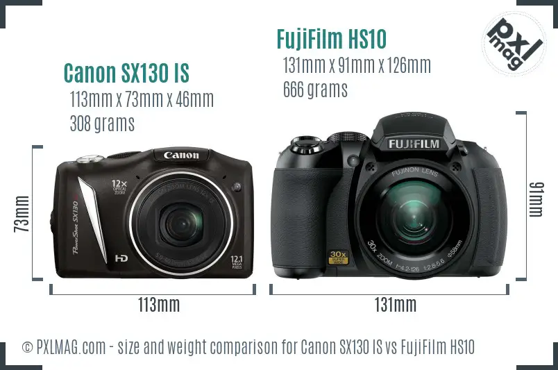 Canon SX130 IS vs FujiFilm HS10 size comparison