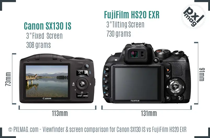 Canon SX130 IS vs FujiFilm HS20 EXR Screen and Viewfinder comparison
