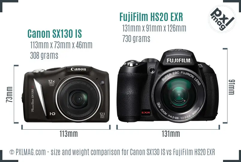 Canon SX130 IS vs FujiFilm HS20 EXR size comparison