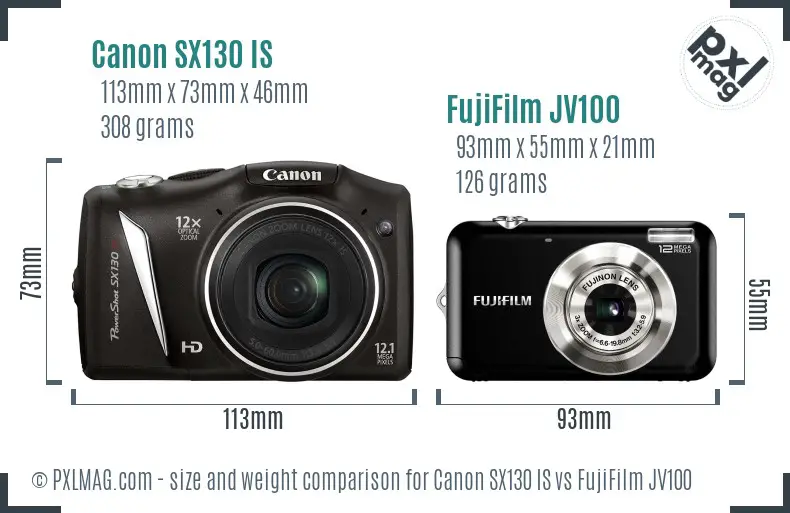 Canon SX130 IS vs FujiFilm JV100 size comparison