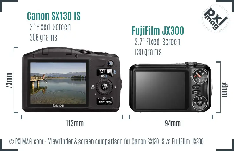Canon SX130 IS vs FujiFilm JX300 Screen and Viewfinder comparison