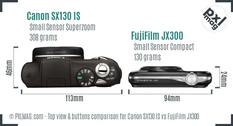 Canon SX130 IS vs FujiFilm JX300 top view buttons comparison