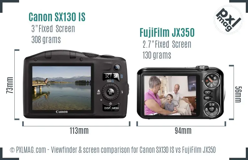 Canon SX130 IS vs FujiFilm JX350 Screen and Viewfinder comparison