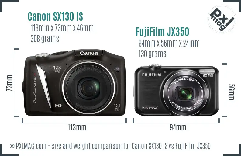Canon SX130 IS vs FujiFilm JX350 size comparison