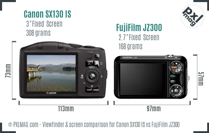 Canon SX130 IS vs FujiFilm JZ300 Screen and Viewfinder comparison