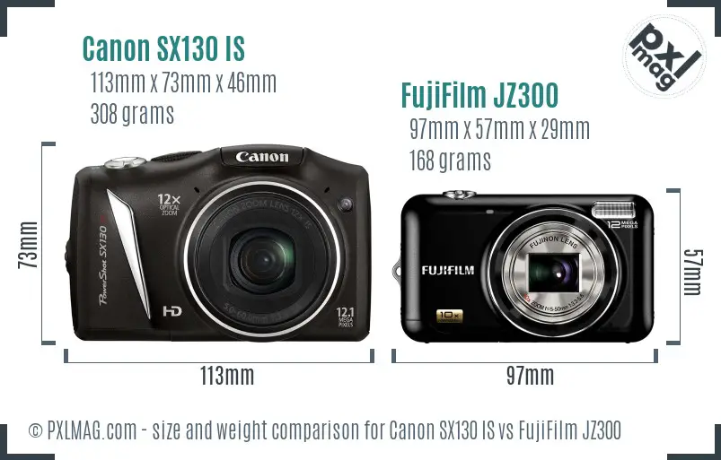 Canon SX130 IS vs FujiFilm JZ300 size comparison