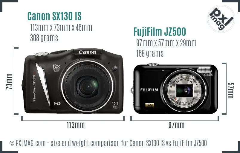 Canon SX130 IS vs FujiFilm JZ500 size comparison