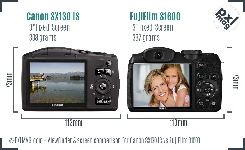 Canon SX130 IS vs FujiFilm S1600 Screen and Viewfinder comparison