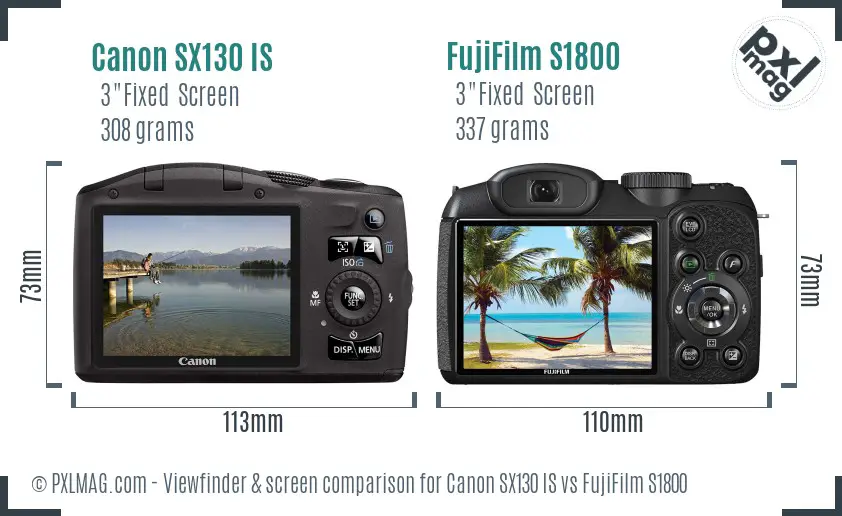 Canon SX130 IS vs FujiFilm S1800 Screen and Viewfinder comparison