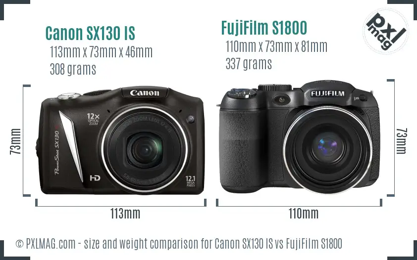 Canon SX130 IS vs FujiFilm S1800 size comparison