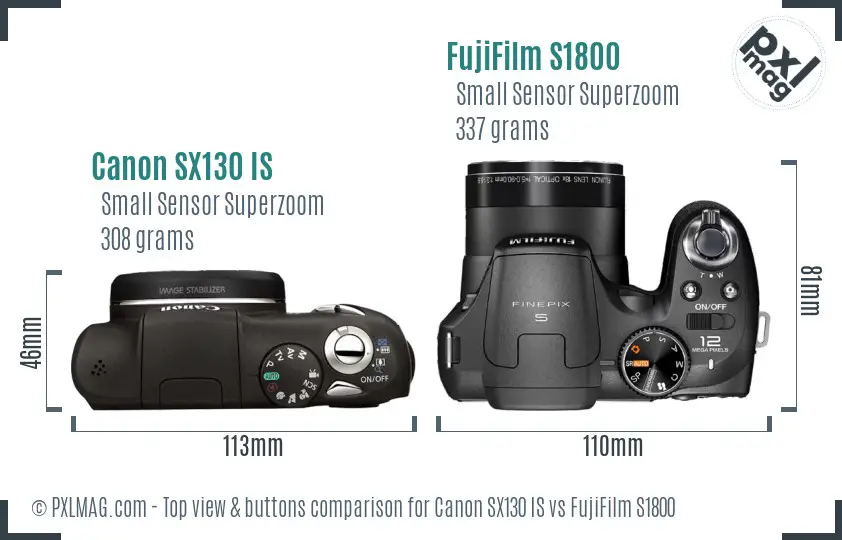Canon SX130 IS vs FujiFilm S1800 top view buttons comparison