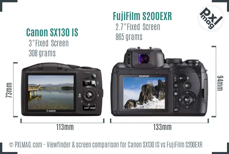 Canon SX130 IS vs FujiFilm S200EXR Screen and Viewfinder comparison