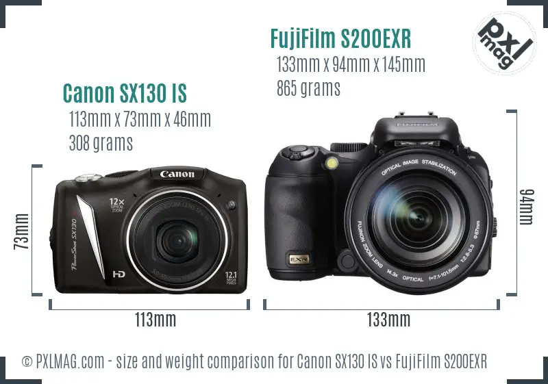 Canon SX130 IS vs FujiFilm S200EXR size comparison