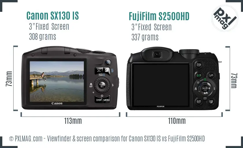 Canon SX130 IS vs FujiFilm S2500HD Screen and Viewfinder comparison