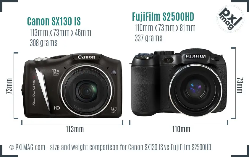 Canon SX130 IS vs FujiFilm S2500HD size comparison