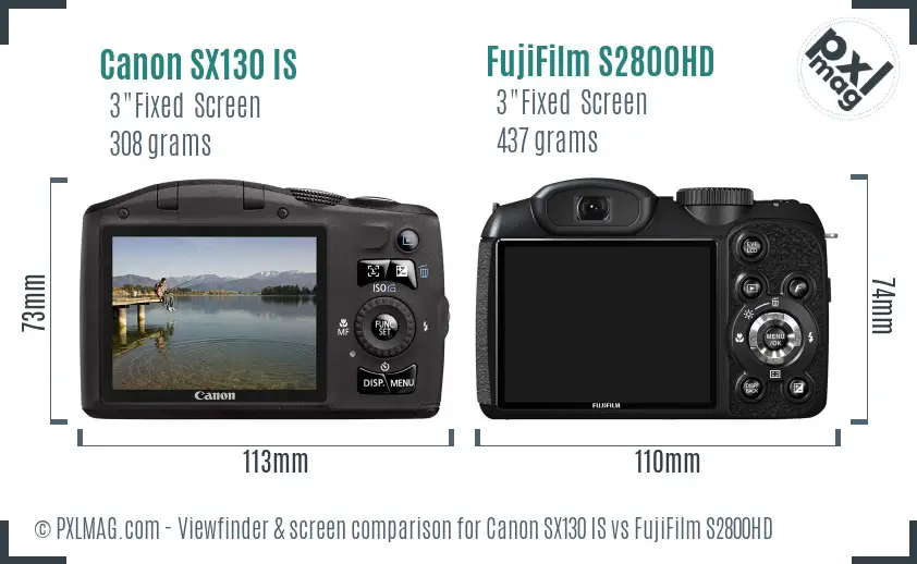 Canon SX130 IS vs FujiFilm S2800HD Screen and Viewfinder comparison