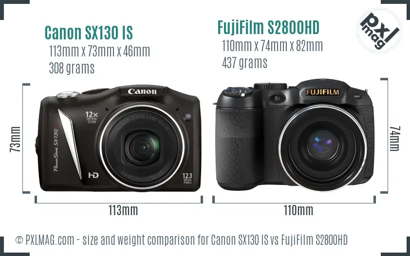 Canon SX130 IS vs FujiFilm S2800HD size comparison