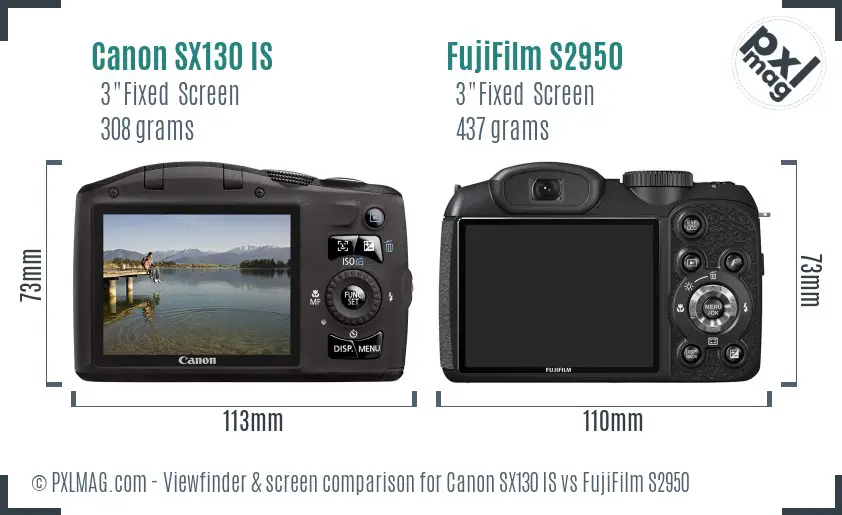 Canon SX130 IS vs FujiFilm S2950 Screen and Viewfinder comparison