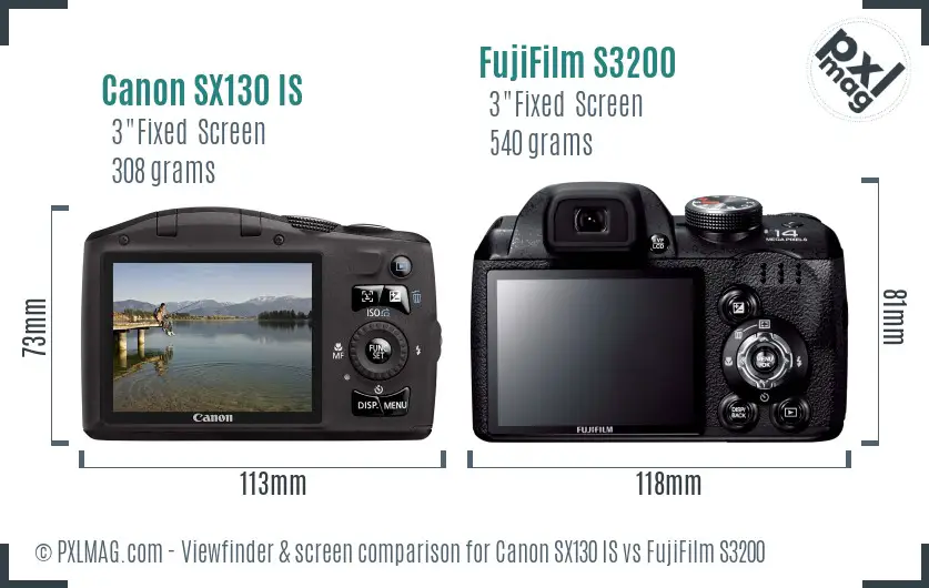 Canon SX130 IS vs FujiFilm S3200 Screen and Viewfinder comparison