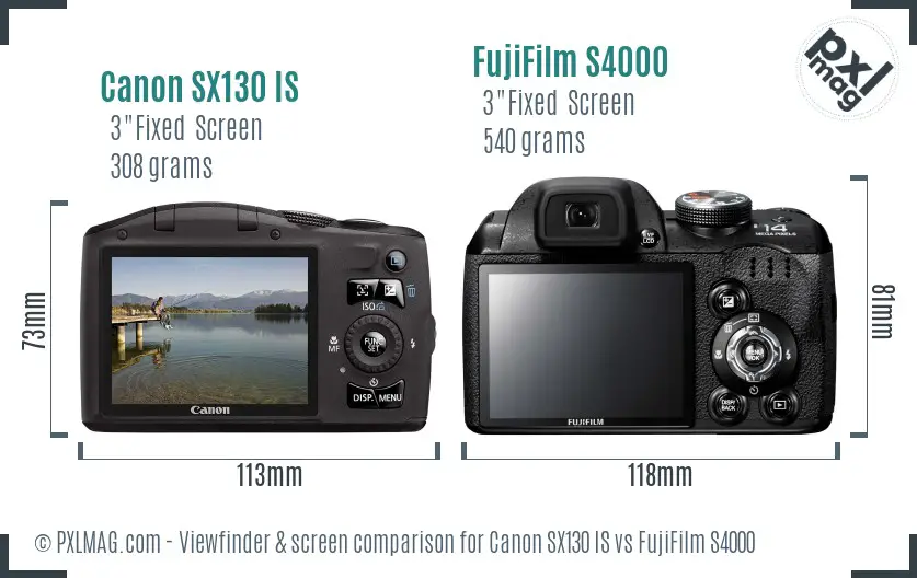 Canon SX130 IS vs FujiFilm S4000 Screen and Viewfinder comparison