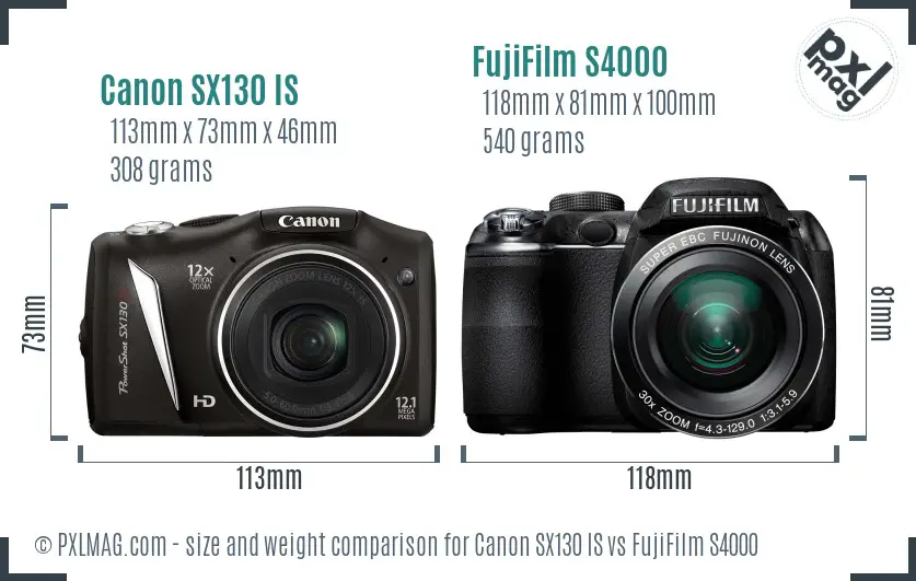 Canon SX130 IS vs FujiFilm S4000 size comparison