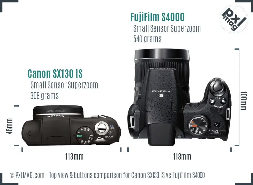 Canon SX130 IS vs FujiFilm S4000 top view buttons comparison