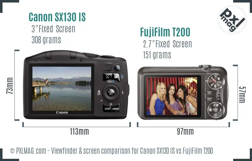 Canon SX130 IS vs FujiFilm T200 Screen and Viewfinder comparison