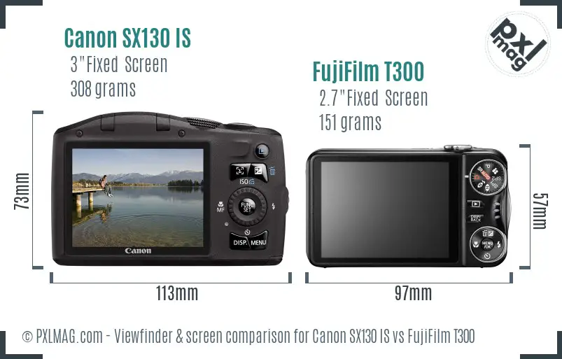 Canon SX130 IS vs FujiFilm T300 Screen and Viewfinder comparison
