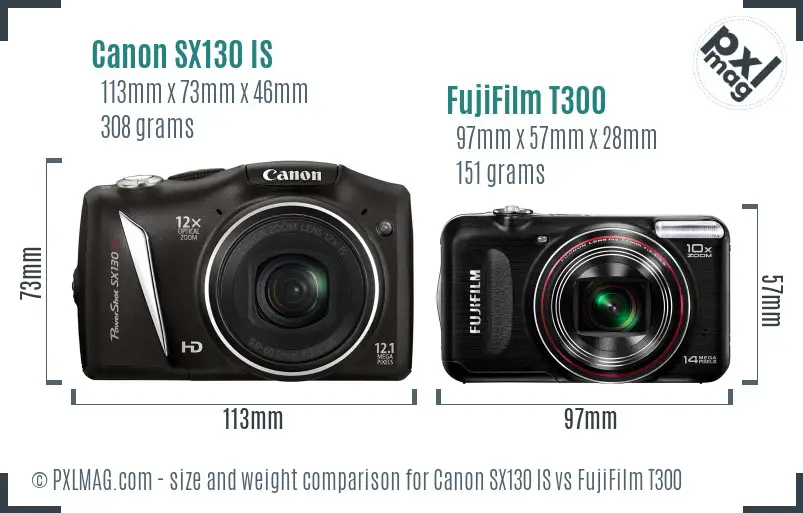 Canon SX130 IS vs FujiFilm T300 size comparison