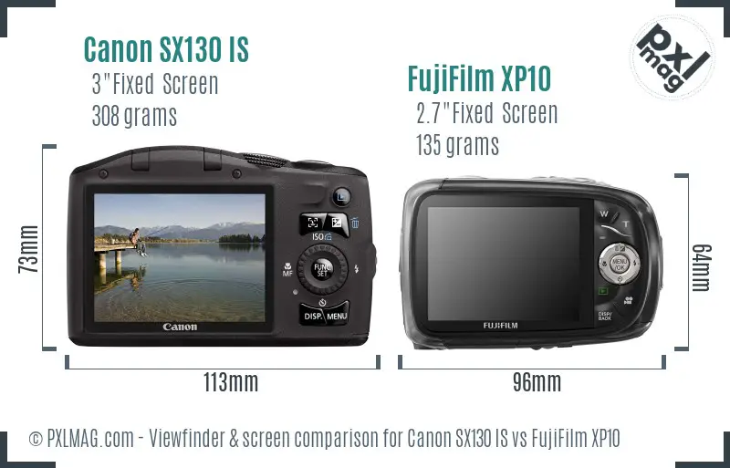 Canon SX130 IS vs FujiFilm XP10 Screen and Viewfinder comparison