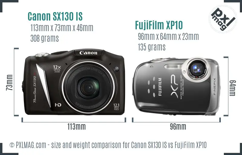 Canon SX130 IS vs FujiFilm XP10 size comparison