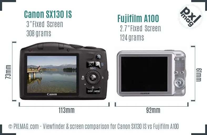 Canon SX130 IS vs Fujifilm A100 Screen and Viewfinder comparison