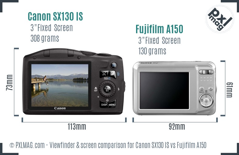 Canon SX130 IS vs Fujifilm A150 Screen and Viewfinder comparison