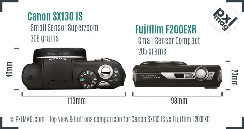 Canon SX130 IS vs Fujifilm F200EXR top view buttons comparison