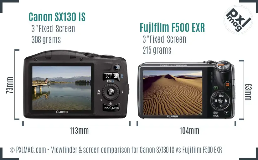Canon SX130 IS vs Fujifilm F500 EXR Screen and Viewfinder comparison