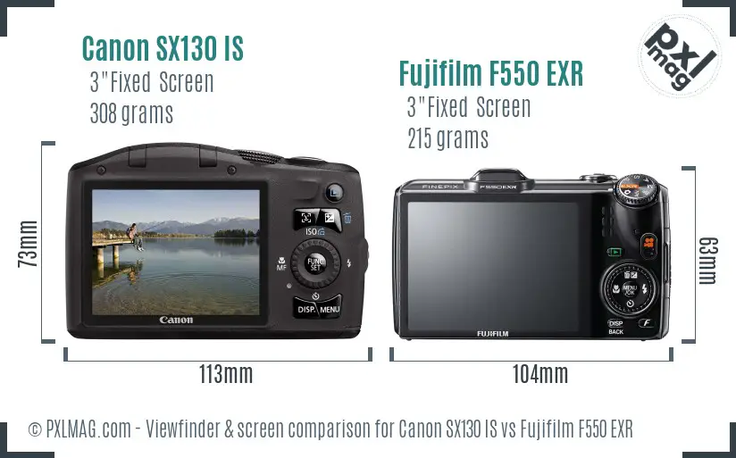 Canon SX130 IS vs Fujifilm F550 EXR Screen and Viewfinder comparison Canon SX130 IS vs Fujifilm F550 EXR Screen and Viewfinder comparison