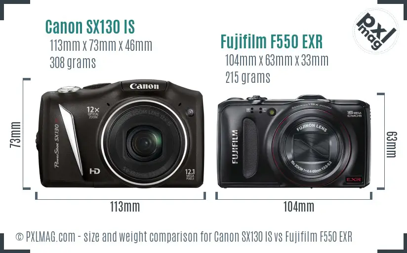 Canon SX130 IS vs Fujifilm F550 EXR size comparison Canon SX130 IS vs Fujifilm F550 EXR size comparison