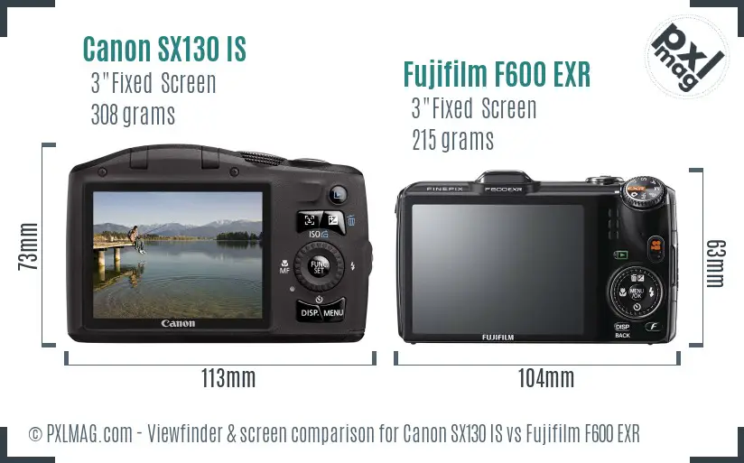 Canon SX130 IS vs Fujifilm F600 EXR Screen and Viewfinder comparison