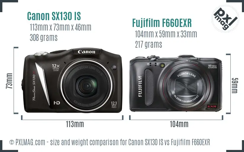 Canon SX130 IS vs Fujifilm F660EXR size comparison Canon SX130 IS vs Fujifilm F660EXR size comparison