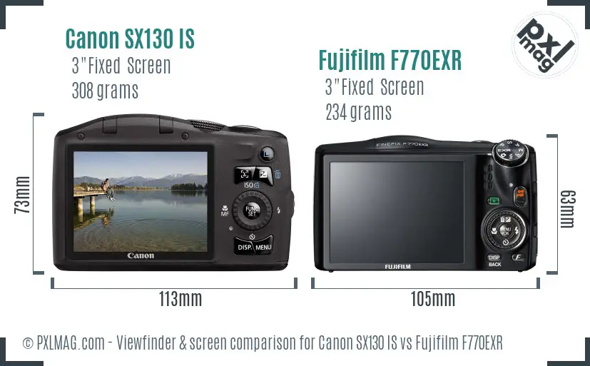 Canon SX130 IS vs Fujifilm F770EXR Screen and Viewfinder comparison