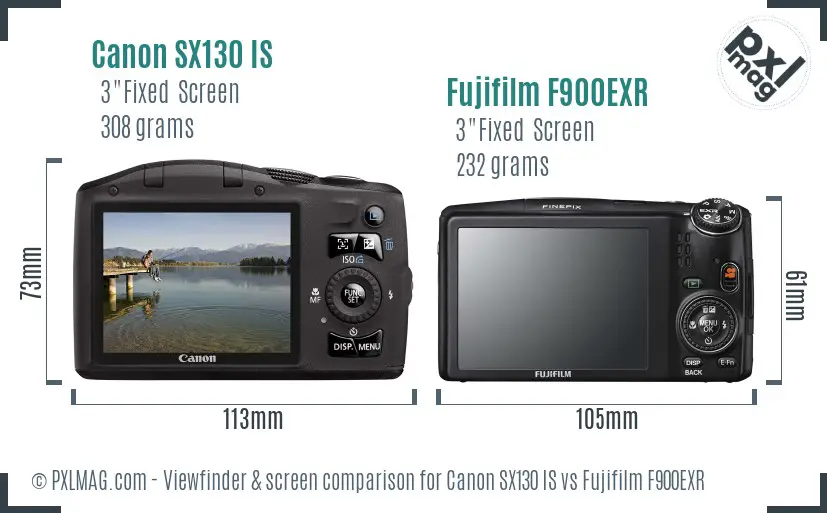 Canon SX130 IS vs Fujifilm F900EXR Screen and Viewfinder comparison